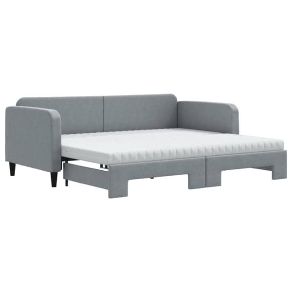 Dagbädd utdragbar med madrasser ljusgrå 90x200 cm tyg