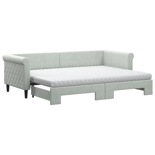Dagbädd utdragbar med madrasser ljusgrå 80x200 cm sammet