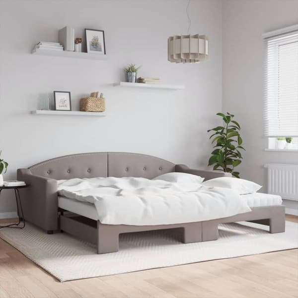 Dagbädd med extrabädd och madrasser taupe 100x200 cm tyg
