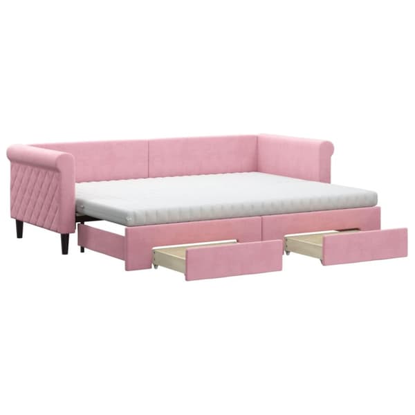 Dagbädd utdragbar med lådor rosa 80x200 cm sammet