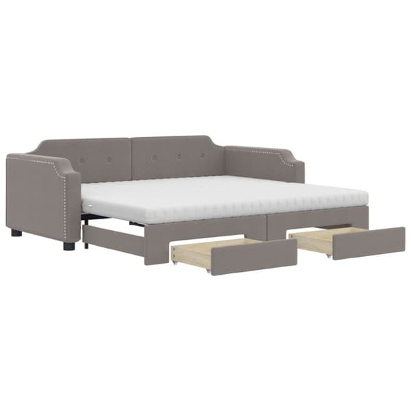 Dagbädd utdragbar med lådor taupe 80x200 cm tyg