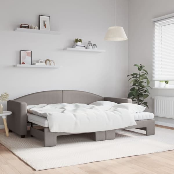 Dagbädd med madrasser utdragbar taupe 80x200 cm tyg