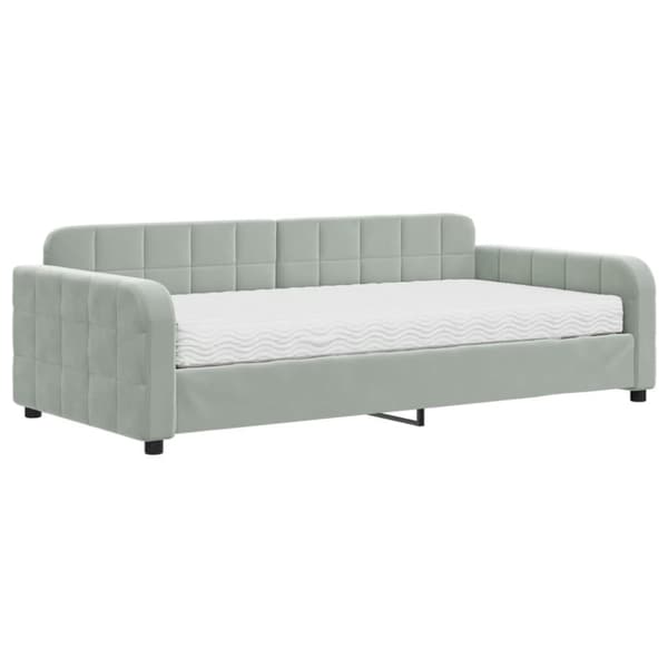 Dagbädd med madrass ljusgrå 100x200 cm sammet