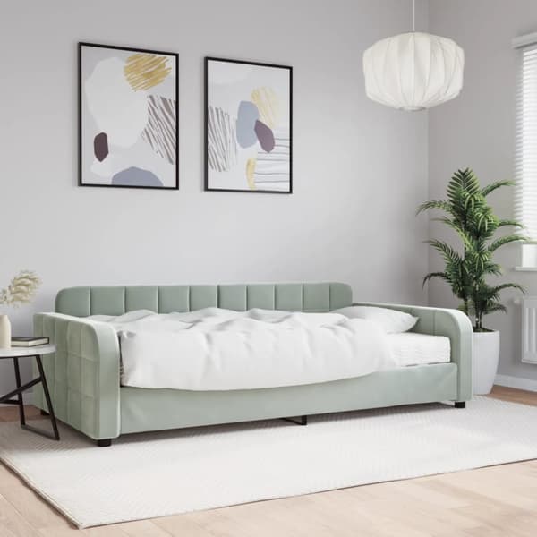 Dagbädd med madrass ljusgrå 100x200 cm sammet