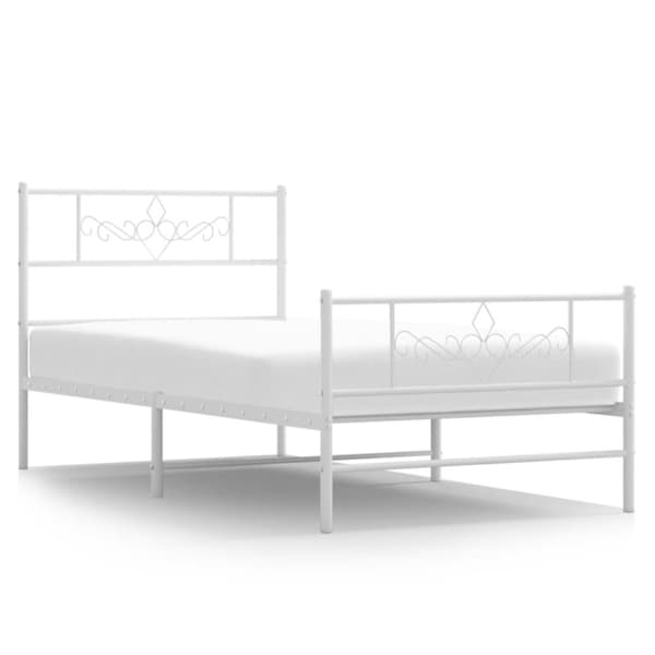 Sängram med huvudgavel och fotgavel vit metall 80x200 cm