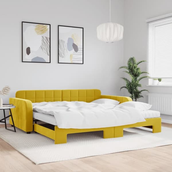 Dagbädd utdragbar och madrasser gul 100x200 cm sammet
