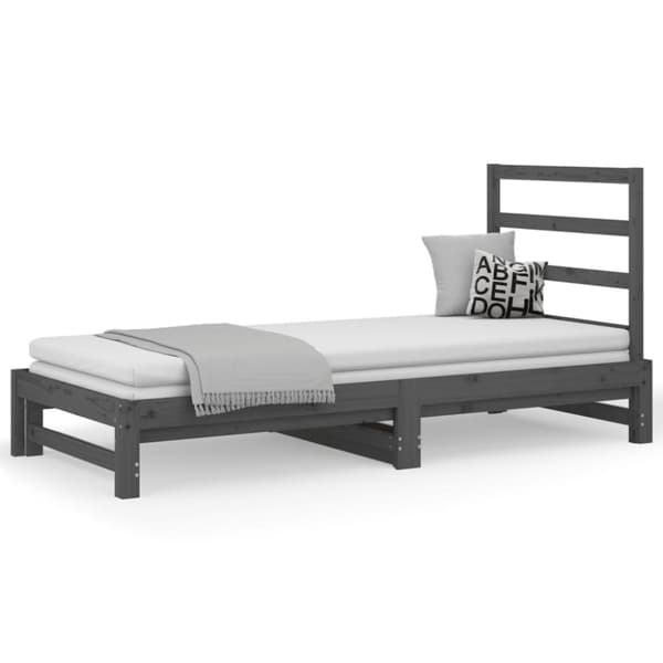 Utdragbar dagbädd grå 2x(90x200) cm massiv furu