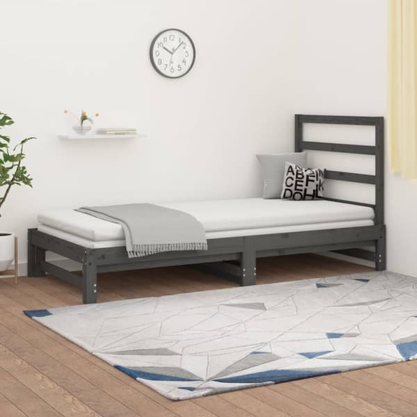 Utdragbar dagbädd grå 2x(90x200) cm massiv furu