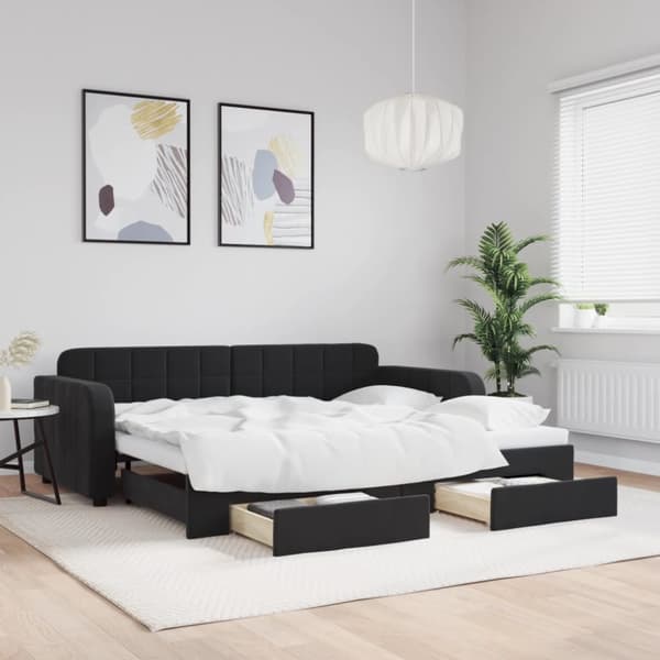 Dagbädd utdragbar med lådor svart 90x190 cm sammet