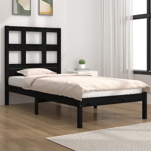 Sängram svart massiv furu 75x190 cm