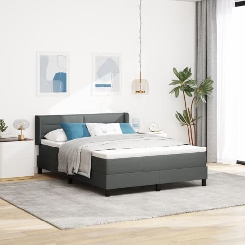 Sängbotten med madrass mörkgrå 140x200 cm tyg, vidaXL Nackstöd linjer design mörkgrå 140 cm tyg