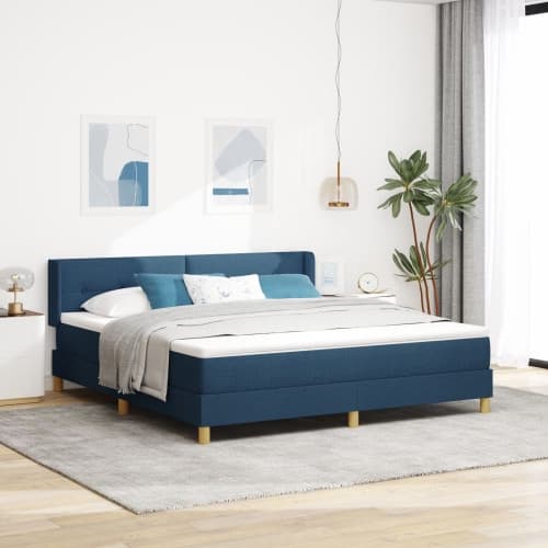 Sängbotten med madrass Blå 180x200 cm tyg, vidaXL Sänggavel med knappar Blå 180 cm tyg