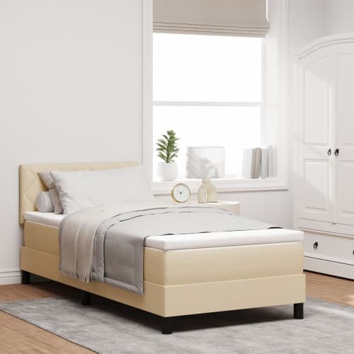 Boxfjäder Säng med Madrass & LED Ljus Beige 100x200 cm Tyg
