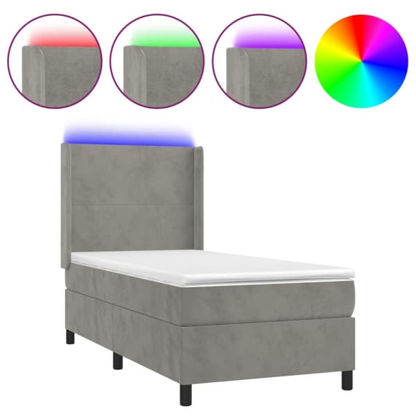 Ramsäng med madrass & LED ljusgrå 100x200 cm sammet