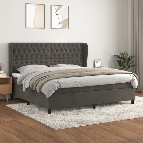 Ramsäng med madrass mörkgrå 200x200 cm sammet