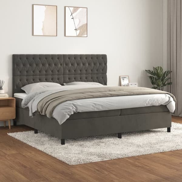 Ramsäng med madrass mörkgrå 200x200 cm sammet