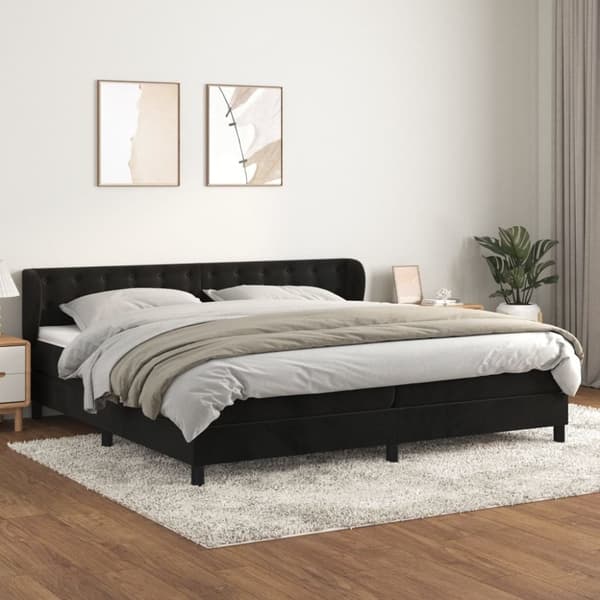 Ramsäng med madrass svart 200x200 cm sammet