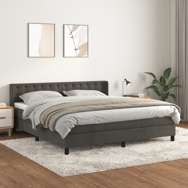 Ramsäng med madrass mörkgrå 180x200 cm sammet
