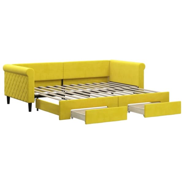 Dagbädd utdragbar med lådor gul 90x200 cm sammet