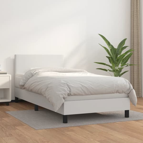 Ramsäng med madrass vit 90x200 cm konstläder