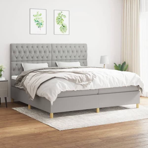Ramsäng med madrass ljusgrå 200x200 cm tyg