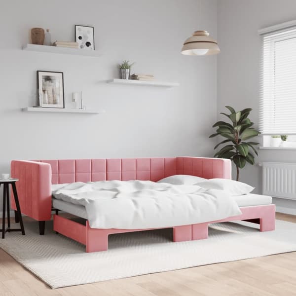Dagbädd utdragbar rosa 90x200 cm sammet
