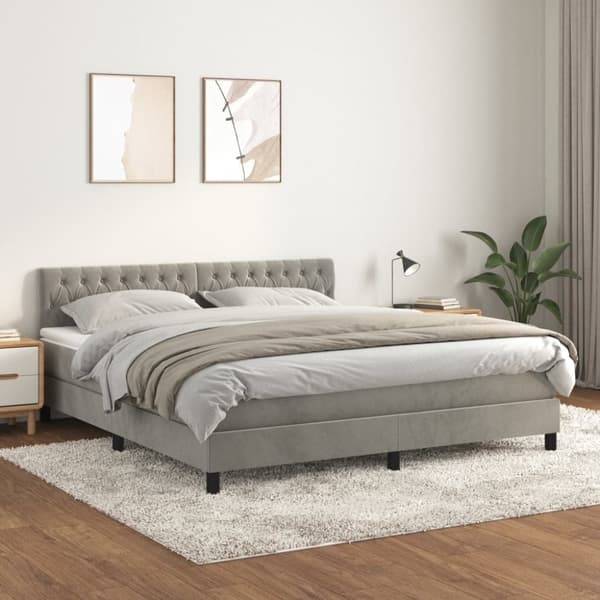 Ramsäng med madrass ljusgrå 180x200 cm sammet