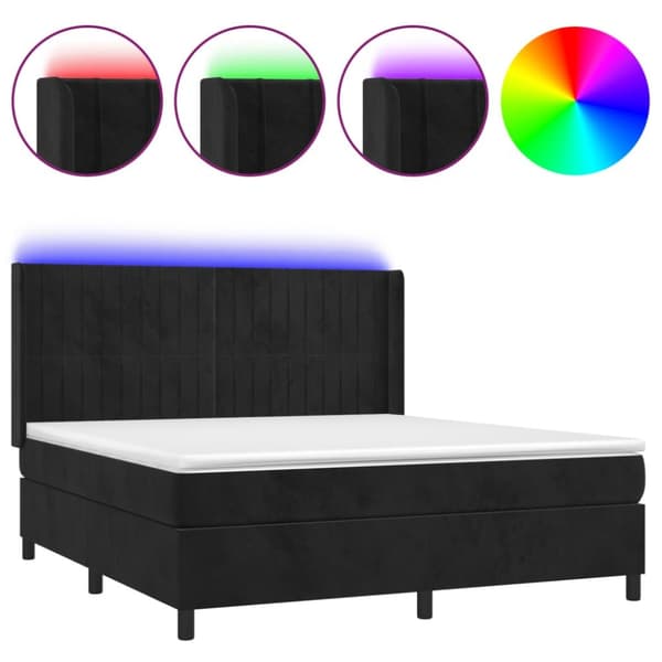 Ramsäng med madrass & LED svart 160x200 cm sammet