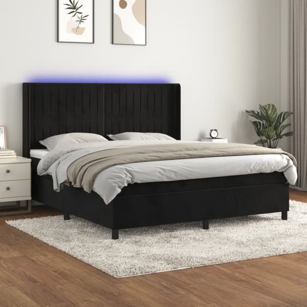 Ramsäng med madrass & LED svart 160x200 cm sammet