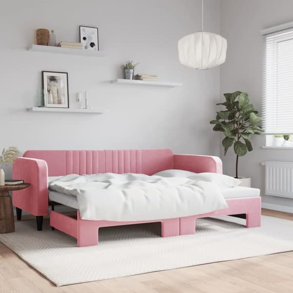 Dagbädd utdragbar rosa 90x200 cm sammet