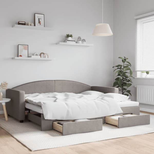 Dagbädd utdragbar med lådor taupe 90x200 cm tyg