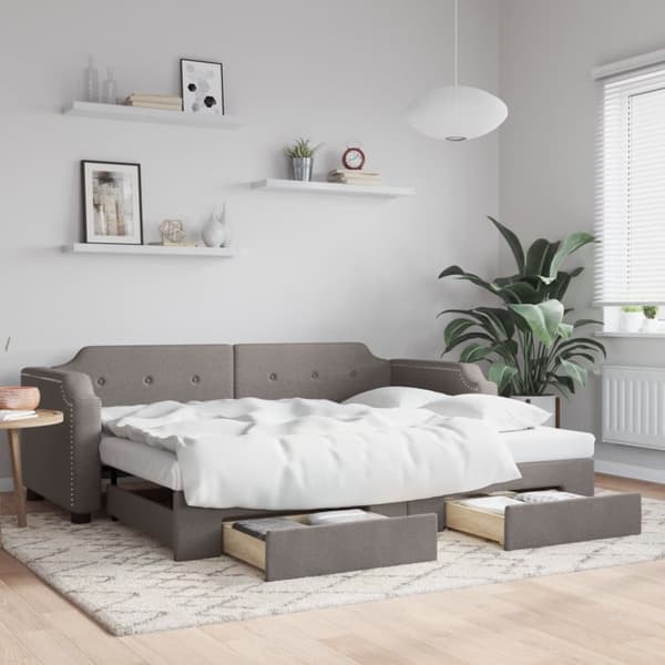 Dagbädd utdragbar med lådor taupe 100x200 cm tyg