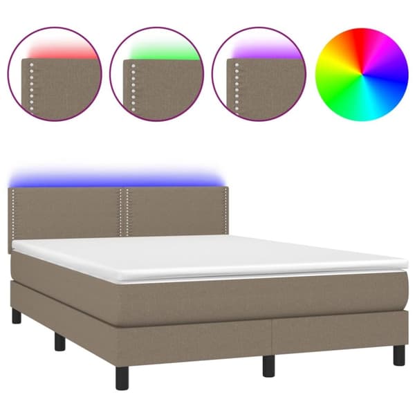 Ramsäng med madrass & LED taupe 140x190 cm tyg