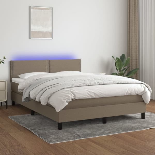 Ramsäng med madrass & LED taupe 140x190 cm tyg