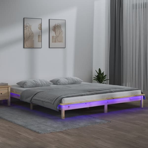 Sängram LED 140x190 cm massivt trä