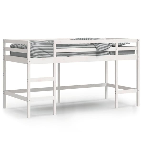 Loftsäng med stege vit 90x190 cm massiv furu