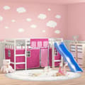 Miniatyrbild 1 av 2: Loftsäng med rutschkana rosa 80x200 cm massiv furu