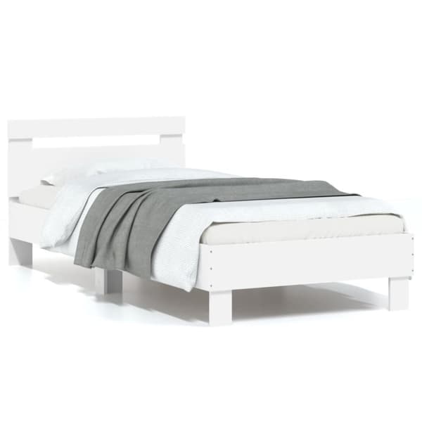 Sängram med huvudgavel vit 90x200 cm konstruerat trä
