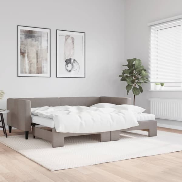 Dagbädd utdragbar med madrasser taupe 90x200 cm tyg