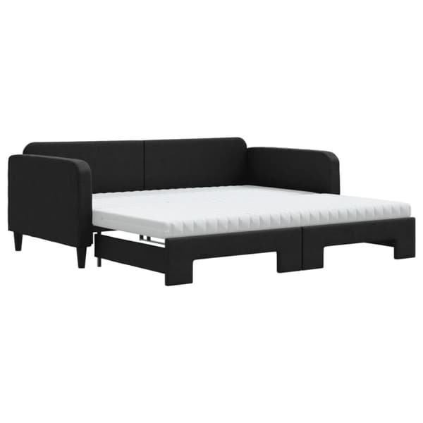 Dagbädd med extrabädd och madrasser svart 100x200 cm tyg