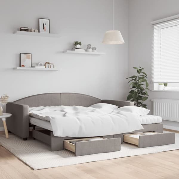 Dagbädd utdragbar med lådor taupe 100x200 cm tyg