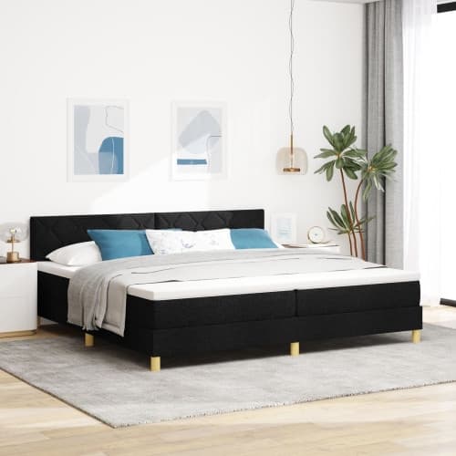 Bäddmadrass med Madrass & LED Svart 200x200 cm Tyg