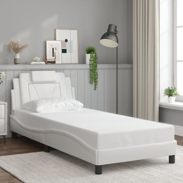 Sängram med huvudgavel vit 80x200 cm konstläder