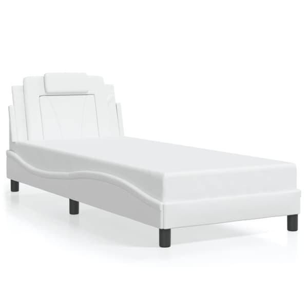 Sängram med huvudgavel vit 90x190 cm konstläder