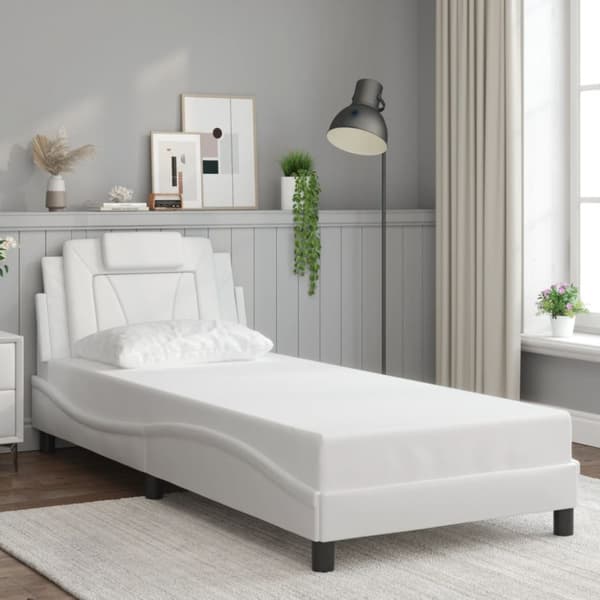 Sängram med huvudgavel vit 90x190 cm konstläder
