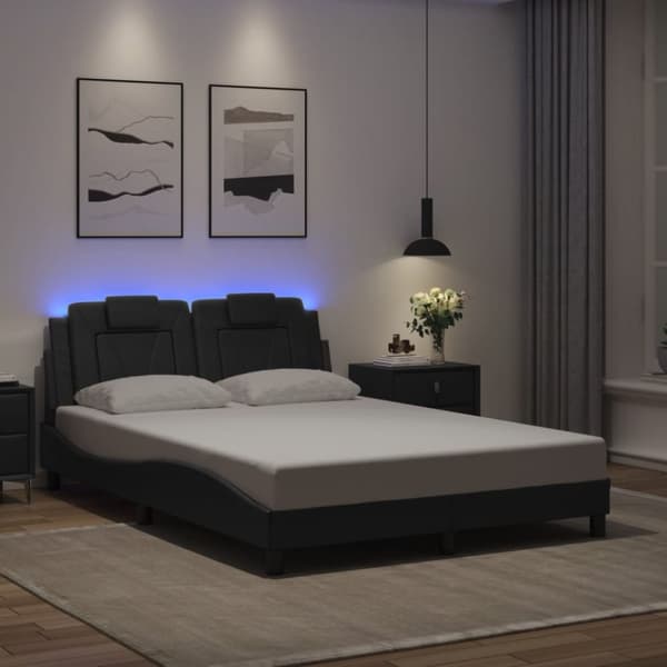 Sängram med LED-belysning svart 120x200 cm konstläder