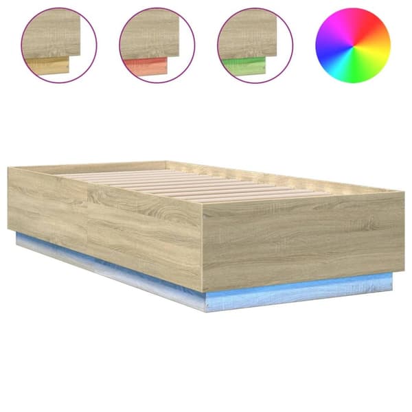 Sängram med LEDs sonoma-ek 100x200 cm konstruerad trä