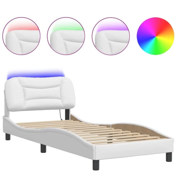 Sängram med LED-belysning vit 80x200 cm konstläder