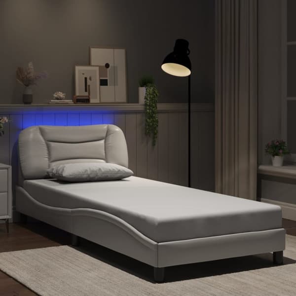 Sängram med LED-belysning vit 80x200 cm konstläder