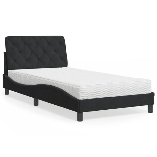 Säng med madrass svart 100x200 cm sammet